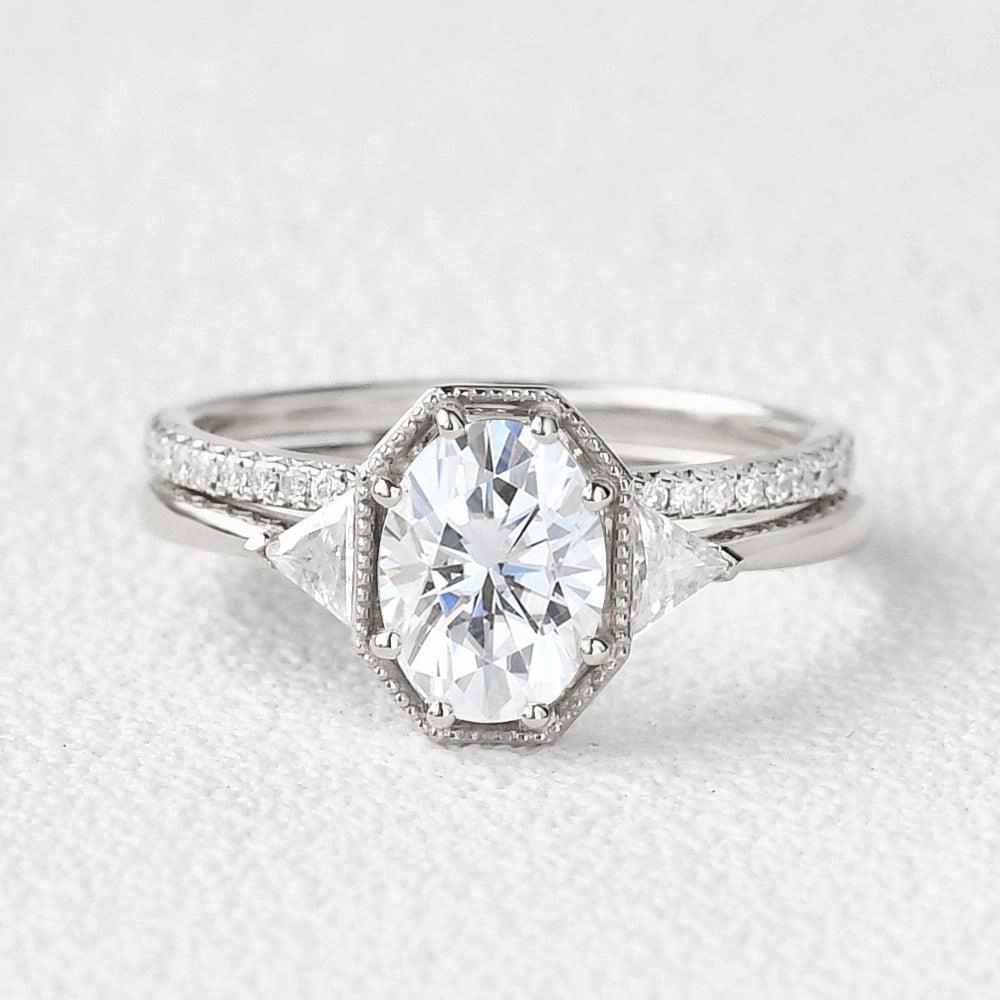 1.5ct Geometric Moissanite Retro Style Ring Set 2pcs Exquisite Accent Romantic Present