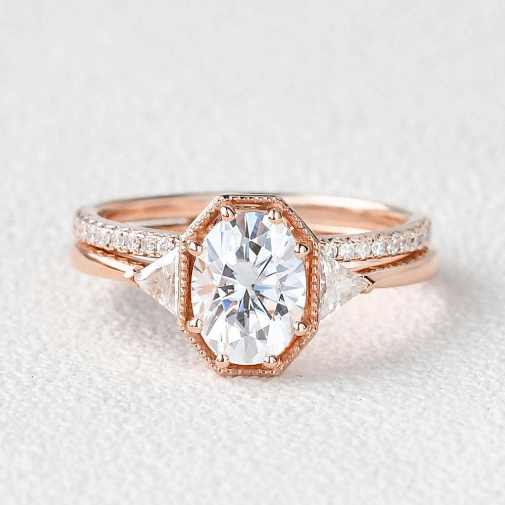 Chic Form Sparkling Jewelry Design 1.5ct Geometric Moissanite Retro Style Ring Set 2pcs