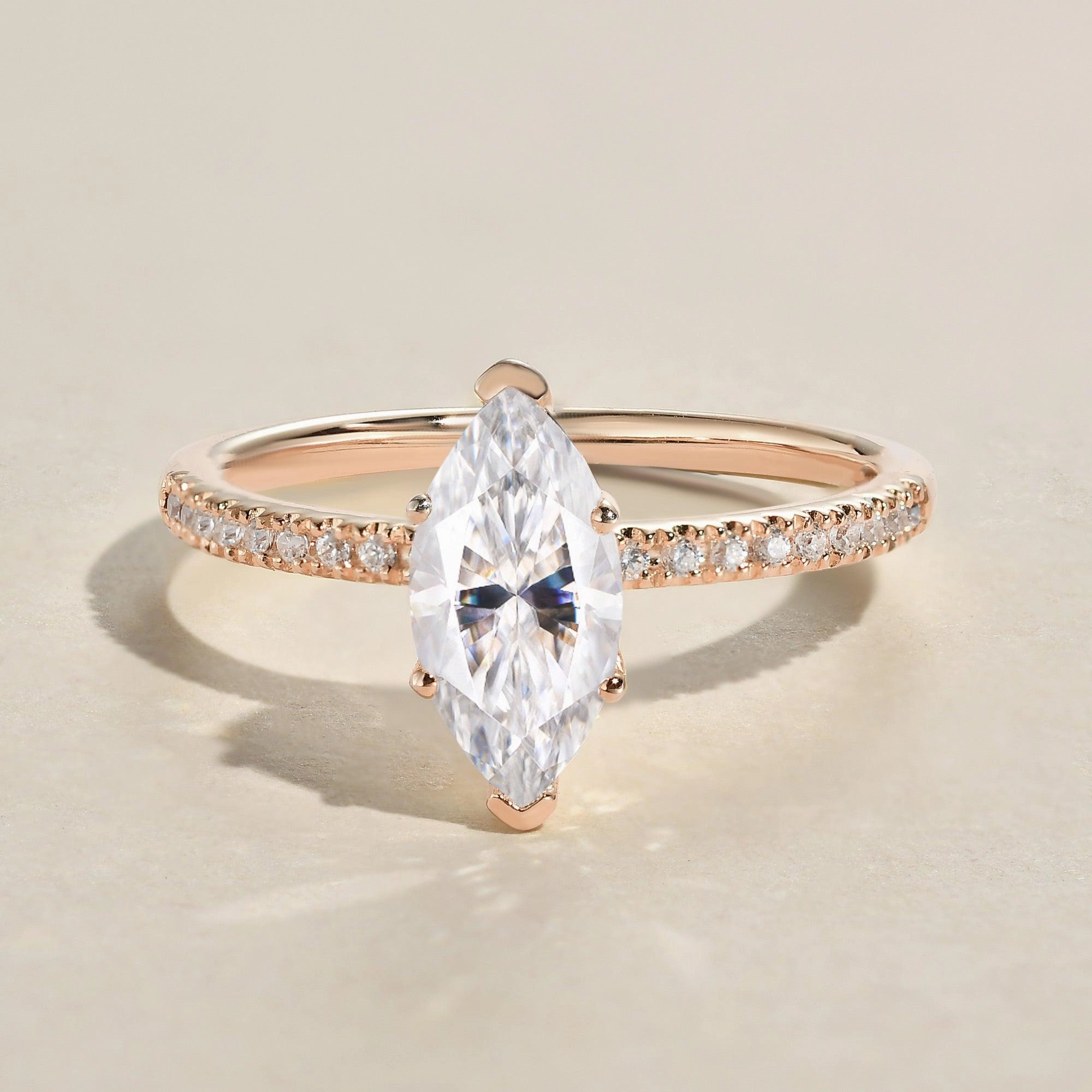 Delicate Craft Lustrous Highlight 1.5ct Marquise Moissanite Pave Classic Solitaire Engagement Ring