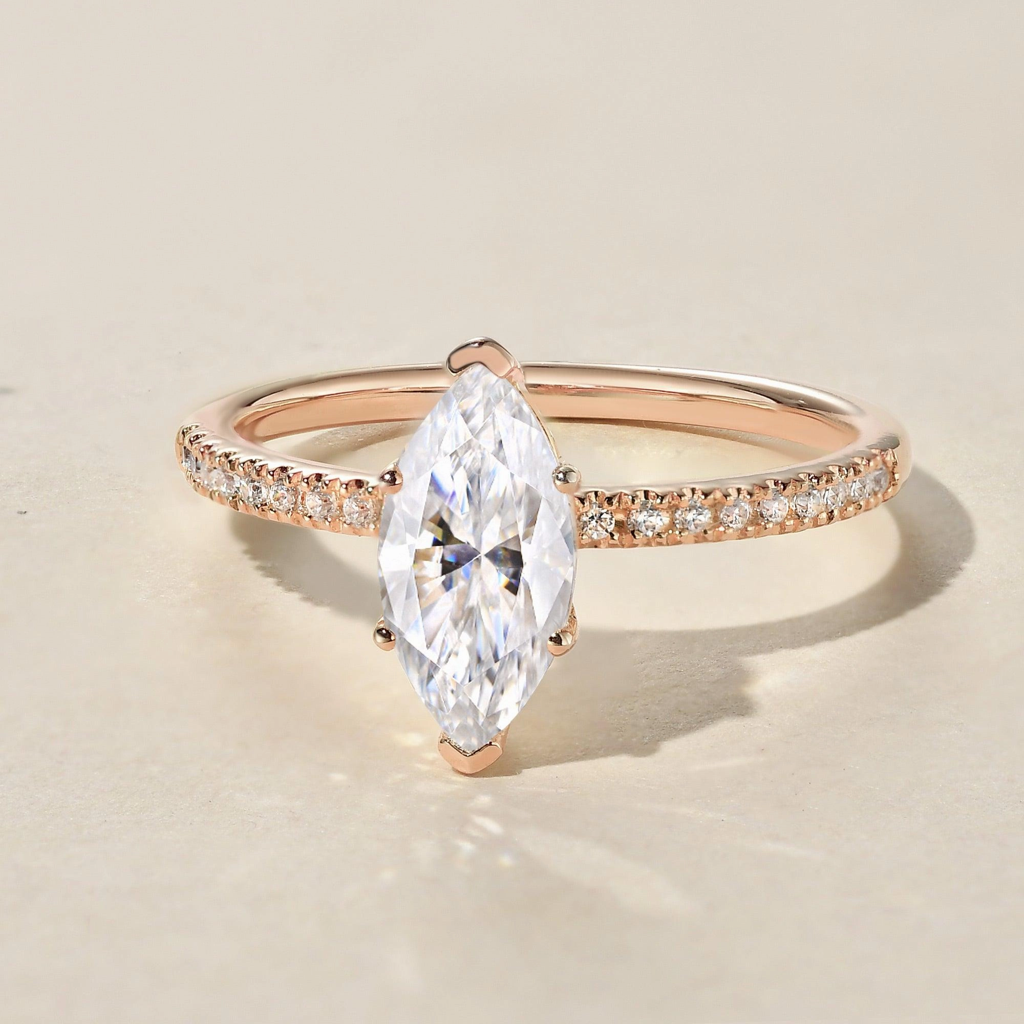 1.5ct Marquise Moissanite Pave Classic Solitaire Engagement Ring Exclusive Look Finest Touch