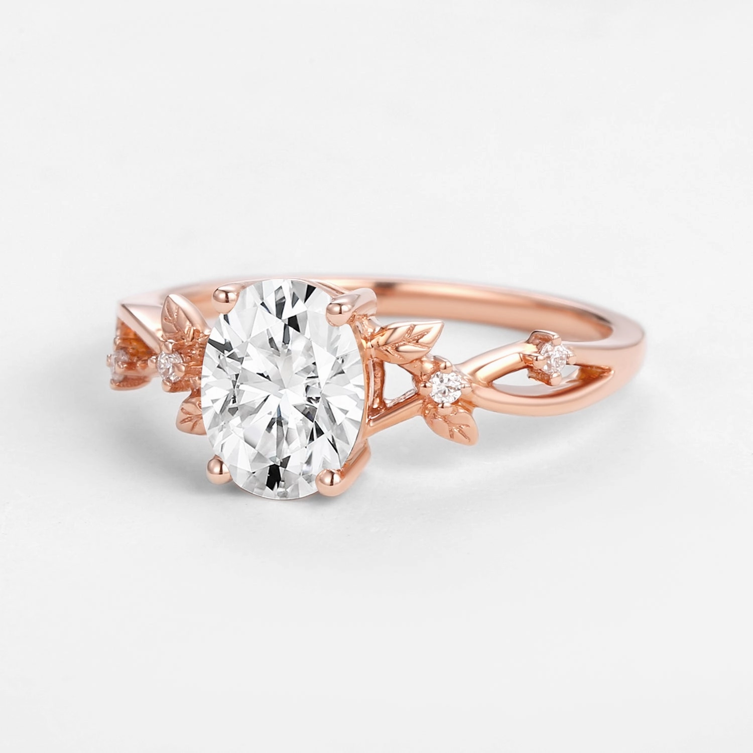 Sophisticated Jewelry Pieces 1.5ct Oval Cut Moissanite Leafy White Gold Ring