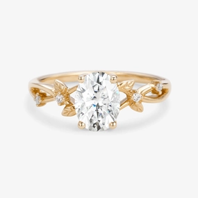 Shining Accent 1.5ct Oval Cut Moissanite Leafy White Gold Ring