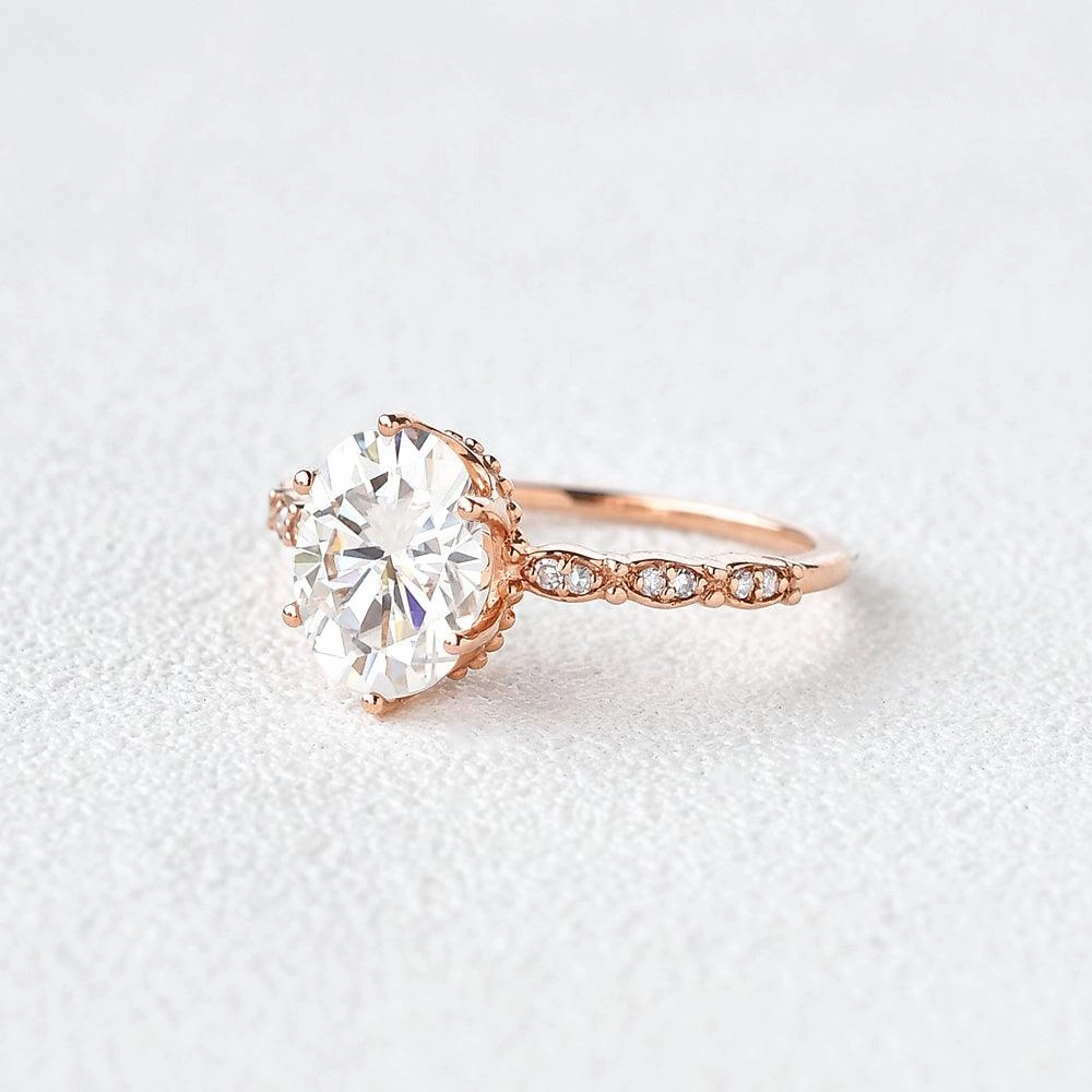 1.5ct Oval Cut Moissanite Rose Gold Ring Vibrant Accent