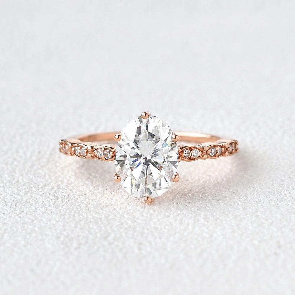 1.5ct Oval Cut Moissanite Rose Gold Ring Sophisticated Shape