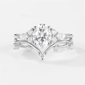 Finest Feature Sparkling Detail 1.5ct Oval Moissanite Leafy Ring Set 2pcs - Ona