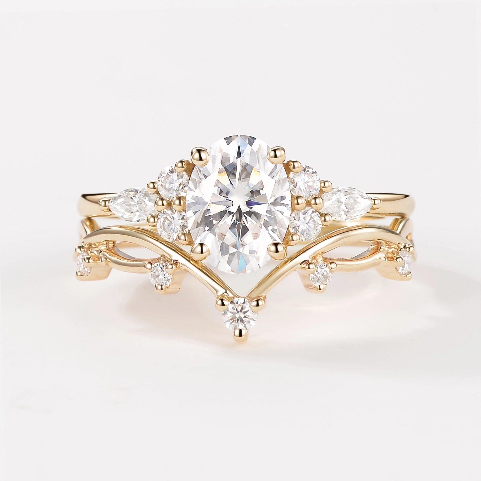 1.5ct Oval Moissanite Leafy Ring Set 2pcs - Ona Starry Night