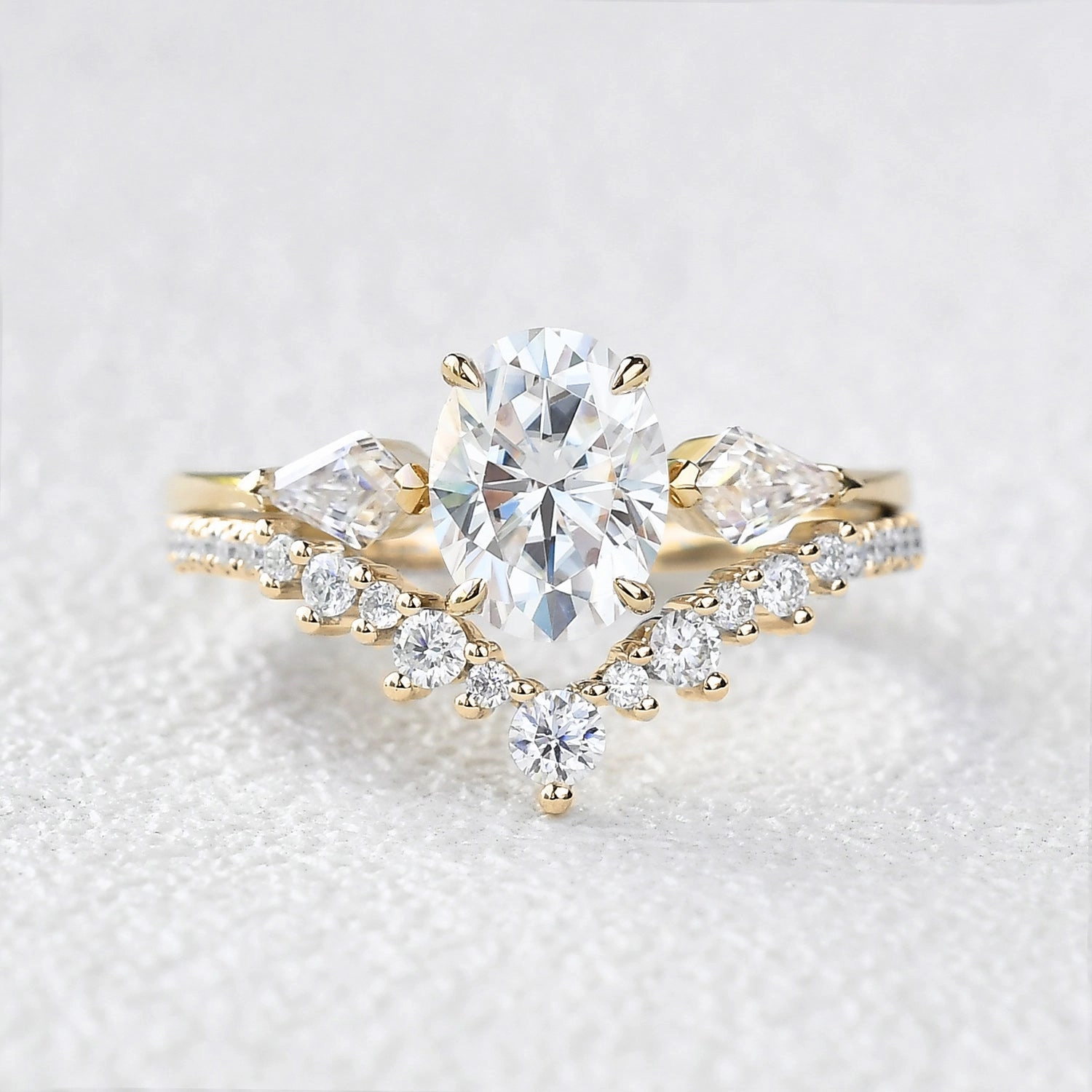 True Accent Timeless Detailing 1.5ct Oval Moss Agate Three Stones Engagement Ring Set 2pcs