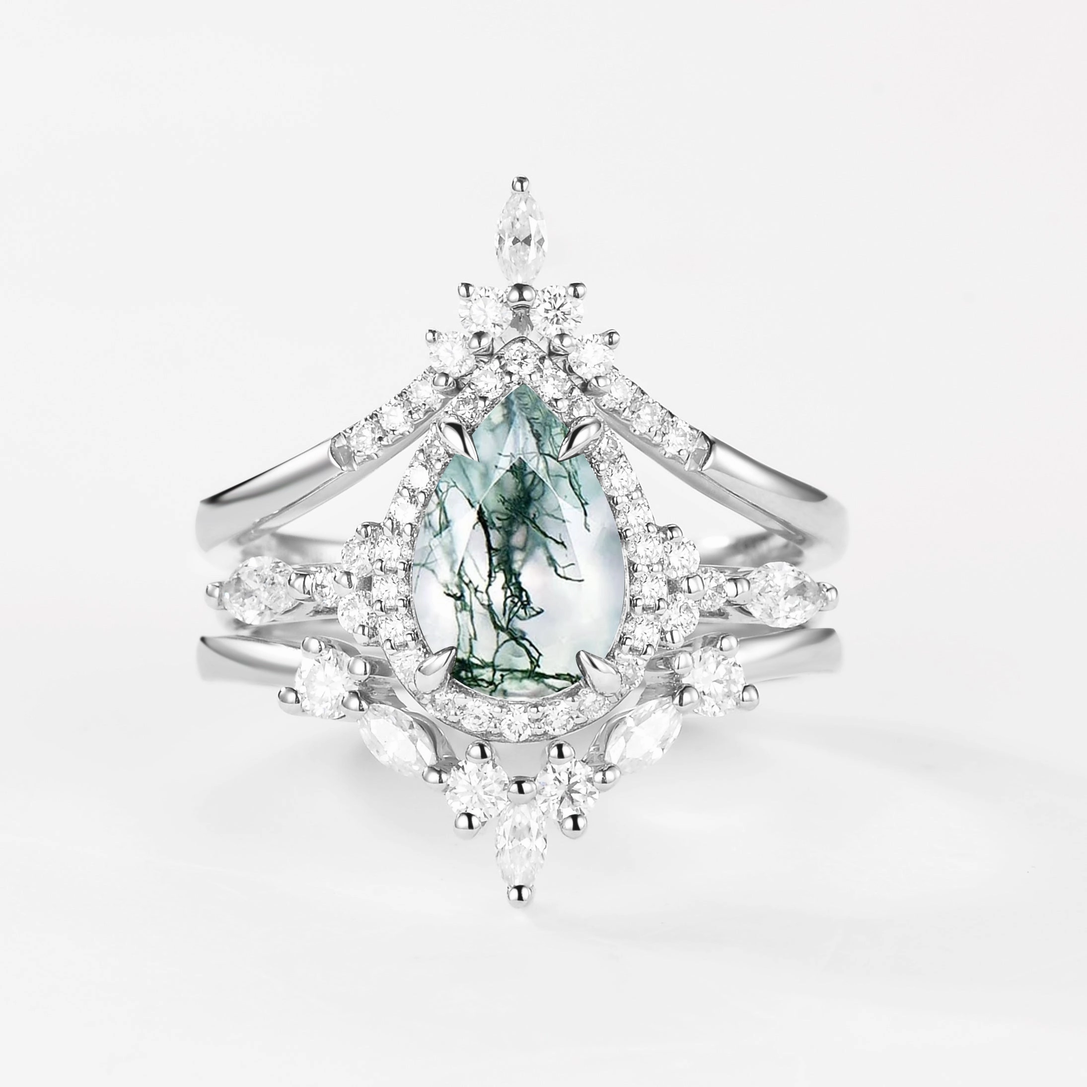 1.5ct Pear Cut Black Rutilated Quartz Gold Ring Set 3pcs - Louisa Contemporary Edge Luxury Feel