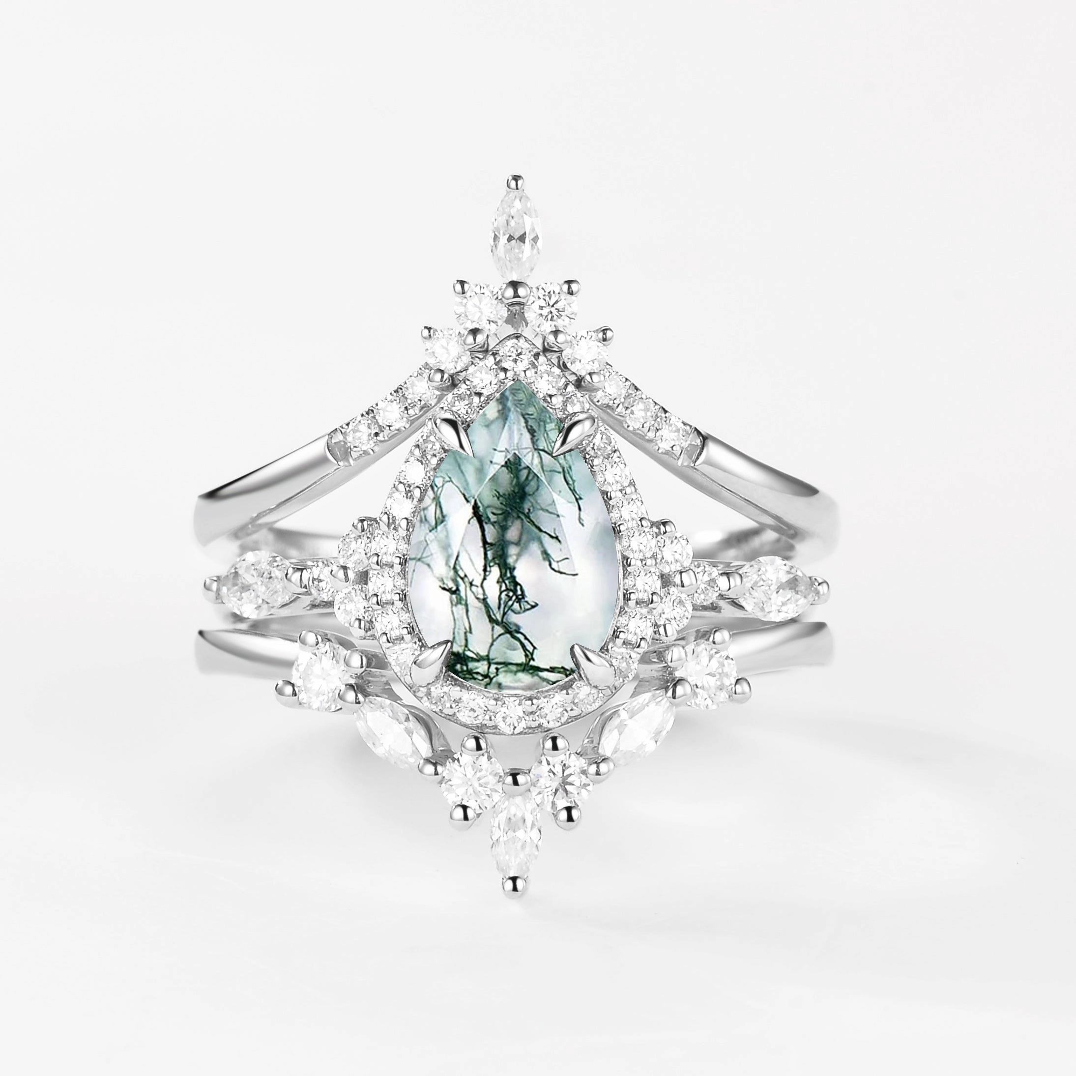 1.5ct Pear Cut Black Rutilated Quartz Gold Ring Set 3pcs - Louisa Fashion Jewelry