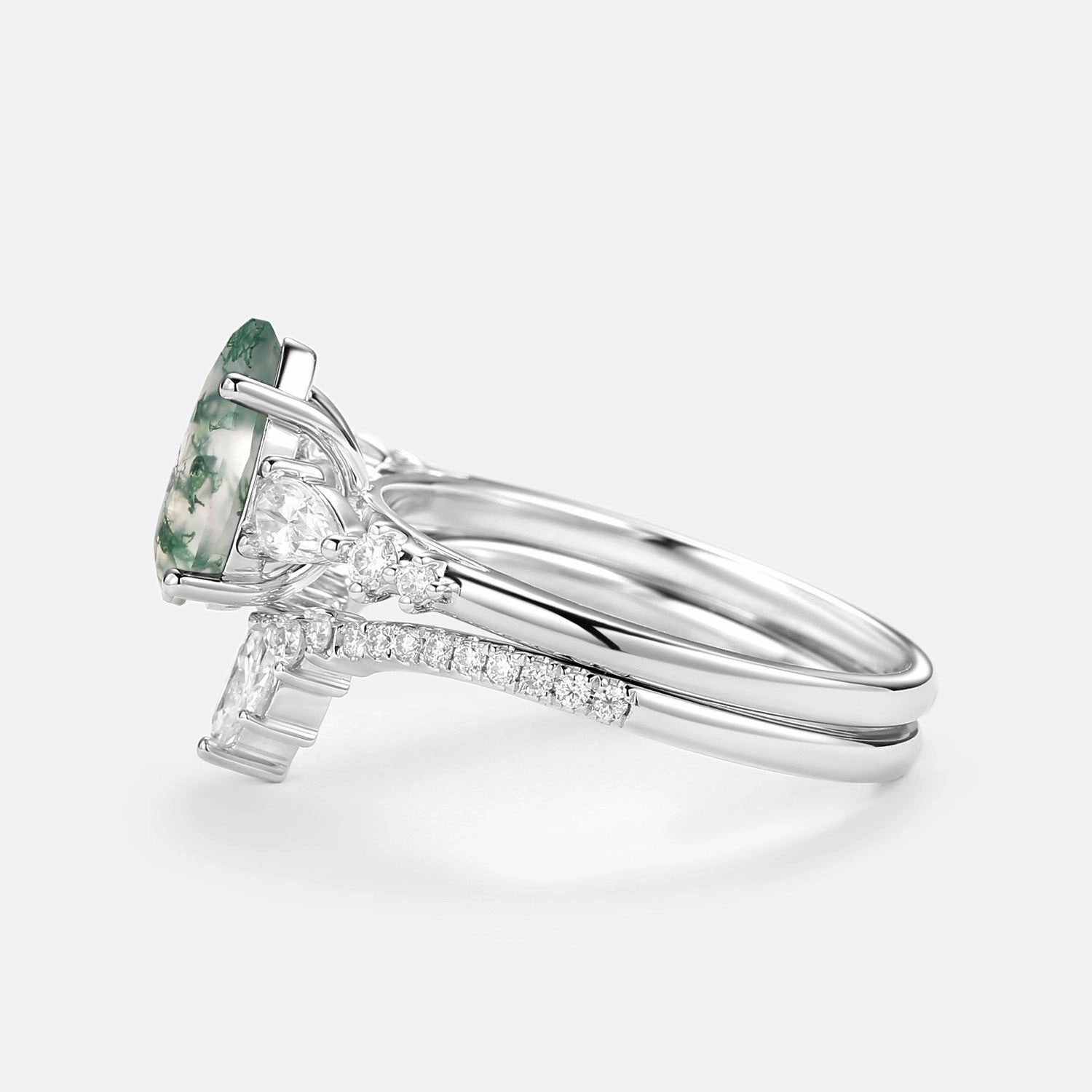 Seasonal Pairing 1.5ct Signature Pear Moss Agate Staccato Ring Set 2pcs - Scottie