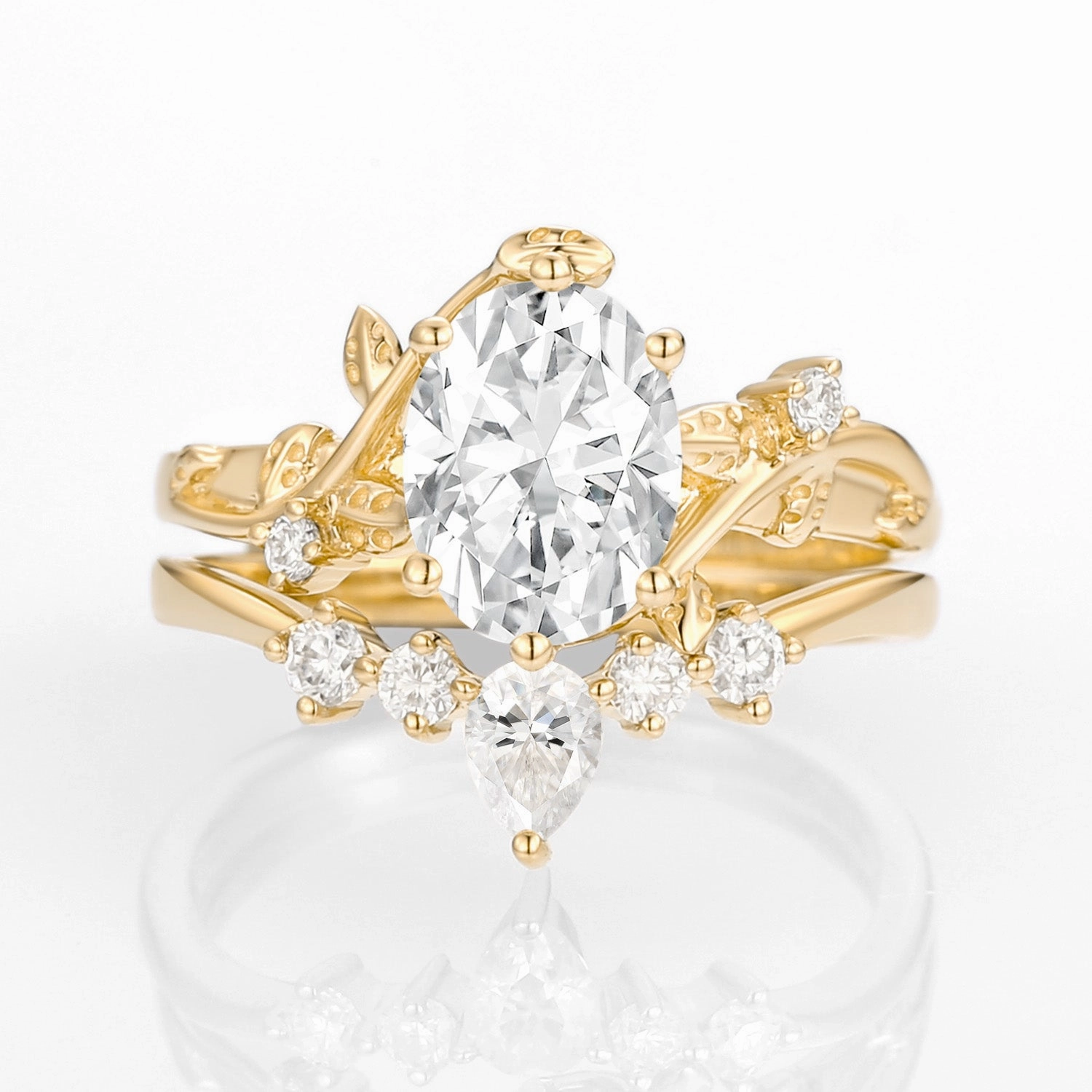 Luxury Touch Sophisticated Craft 1.5ct Unique Oval Moissanite Vine Ring Set 2pcs - Willow