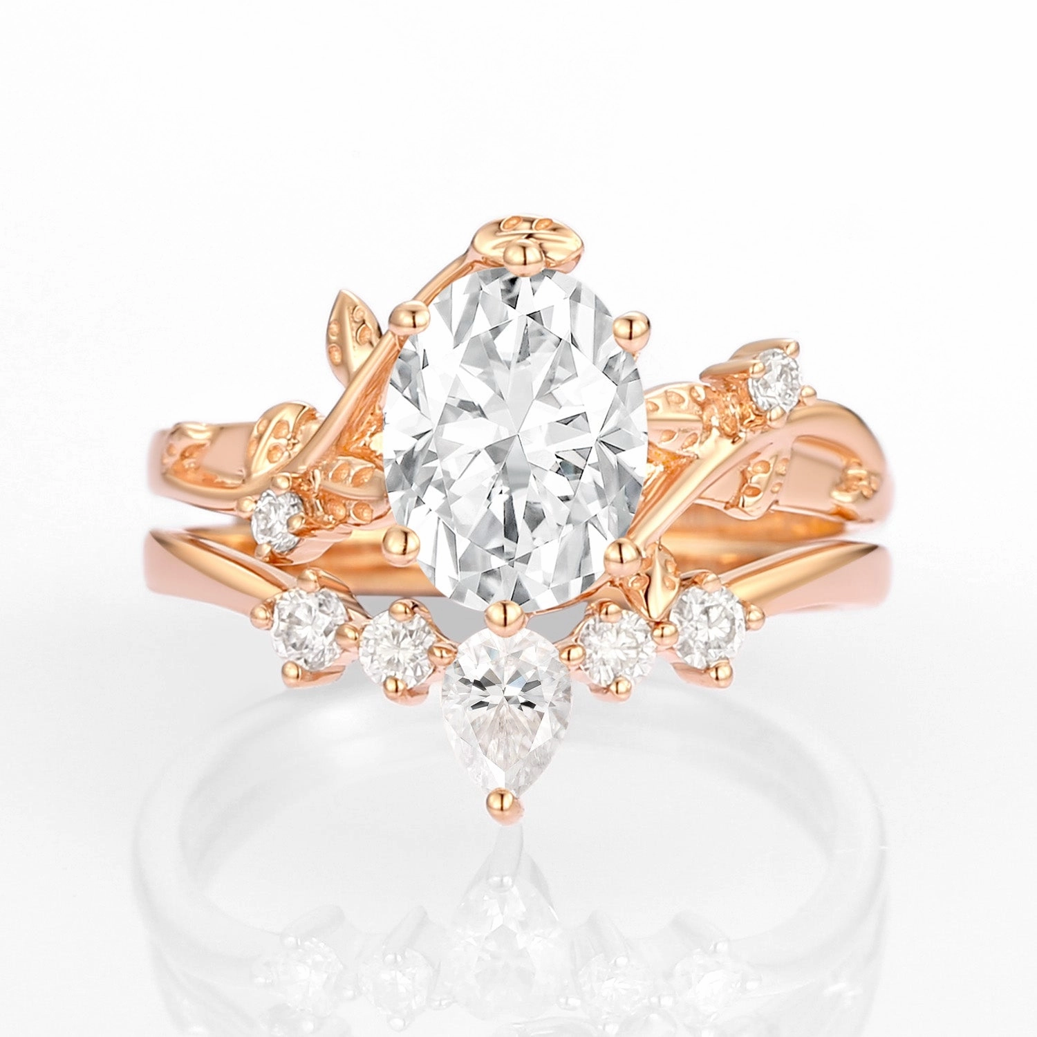 1.5ct Unique Oval Moissanite Vine Ring Set 2pcs - Willow Fresh Mood