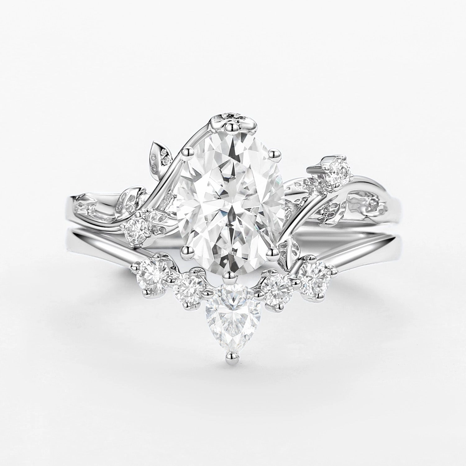 Bold Option 1.5ct Unique Oval Moissanite Vine Ring Set 2pcs - Willow