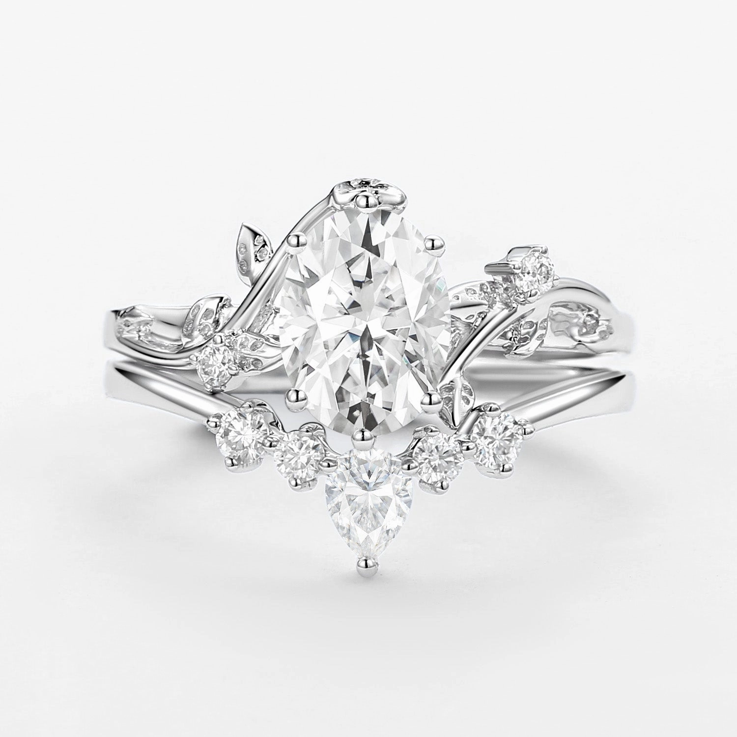 Chic Flow Minimalist Look 1.5ct Unique Oval Moissanite Vine Ring Set 2pcs - Willow