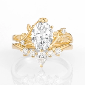 Luxury Touch Sophisticated Craft 1.5ct Unique Oval Moissanite Vine Ring Set 2pcs - Willow