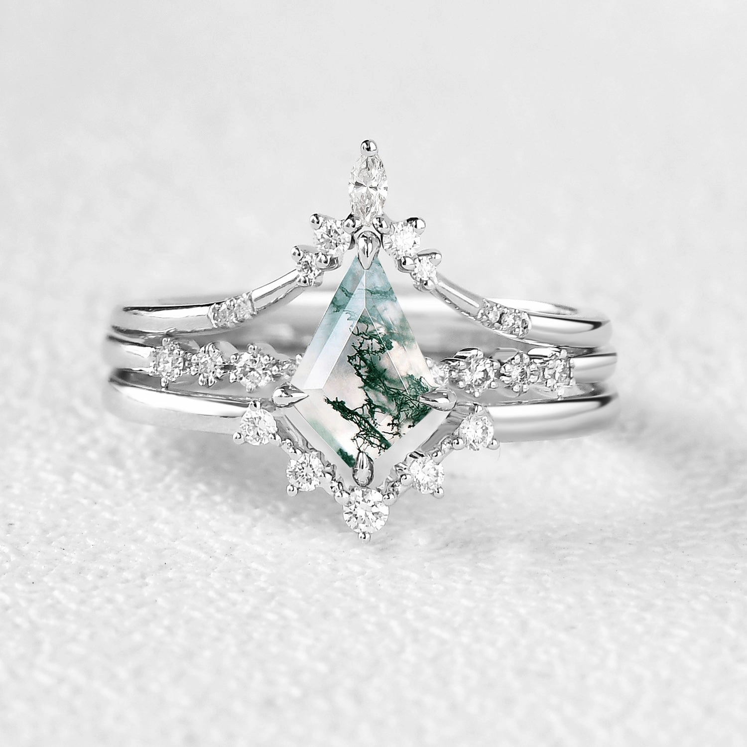 Subtle Mood Sleek Style 1.5ct Vintage Moss Agate Engagement Ring Set 3pcs