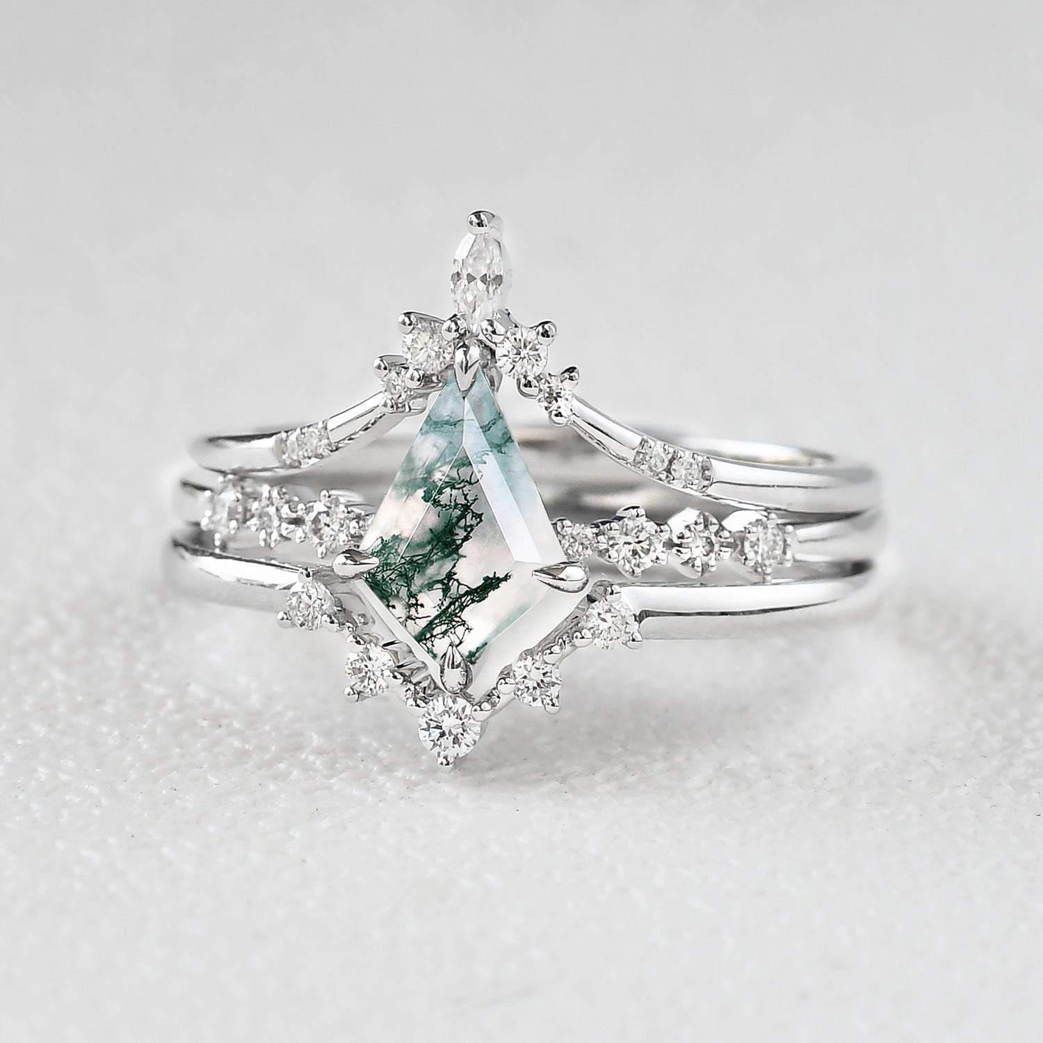 Cozy Accent 1.5ct Vintage Moss Agate Engagement Ring Set 3pcs