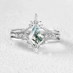 Subtle Mood Sleek Style 1.5ct Vintage Moss Agate Engagement Ring Set 3pcs