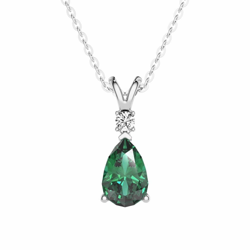 1.7 CT. Pear Shaped Emerald Solitaire Pendant with White Sapphire Vibrant Look Quiet Luxury