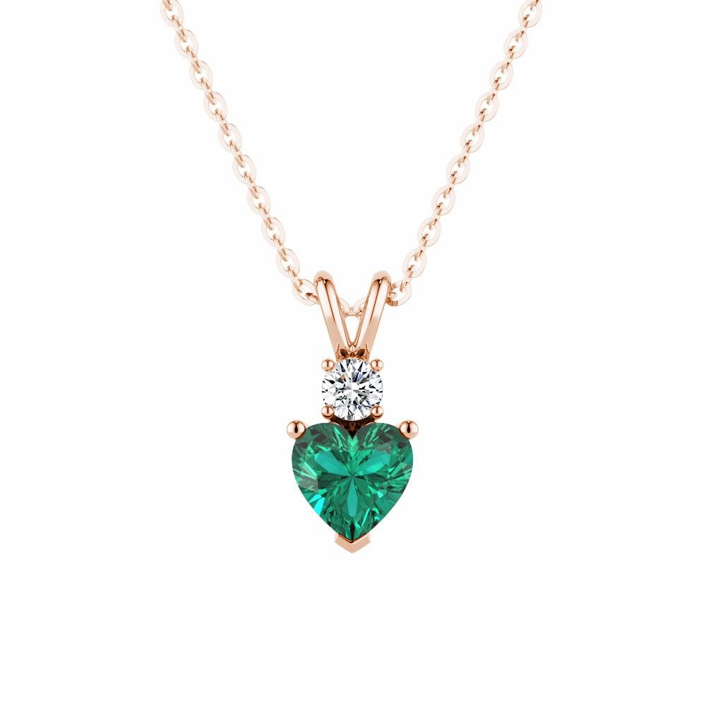 daily pick 1.8 CT. Heart Emerald Solitaire Pendant with White Sapphire