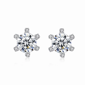 Unique Edge 1 Carat Moissanite 6-Prong Stud Earrings in 925 Sterling Silver