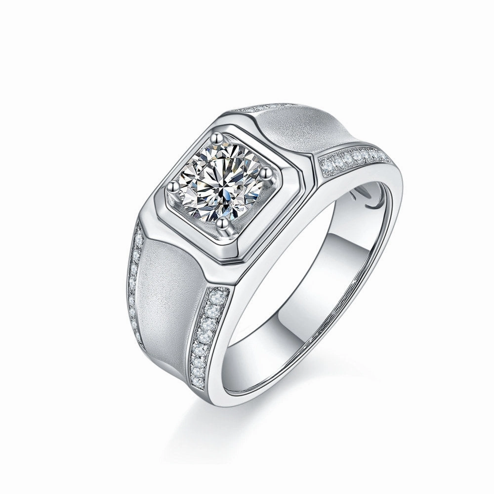 1 Carat Moissanite Mens Engagement Ring Band in Sterling Silver Effortless Shine Stylish Contour