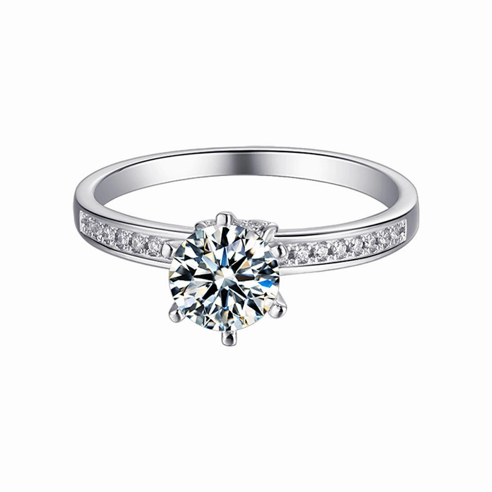 High-End Decoration 1 Carat Solitaire Round Brilliant Pave Engagement Ring | S925 | Moissanite