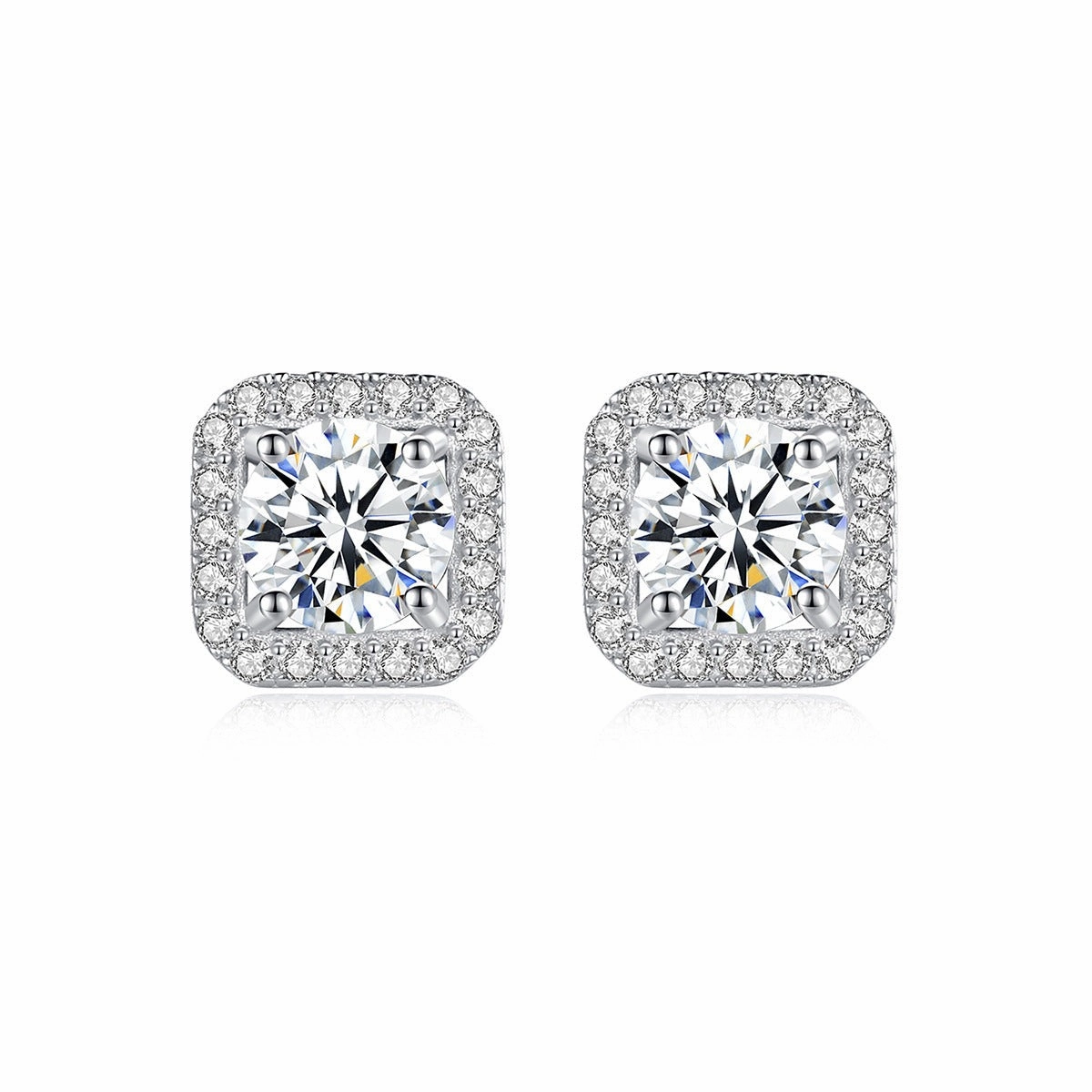 Graceful Craft Radiant Craftwork 1 Carat Square Diamond Halo Earrings | S925 | Moissanite