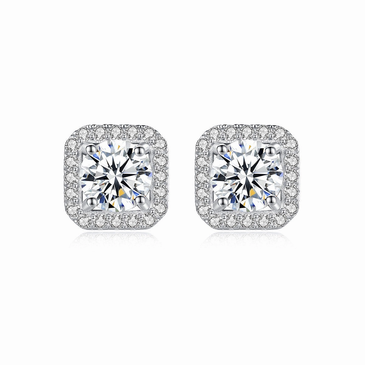 Brilliant Accent 1 Carat Square Diamond Halo Earrings | S925 | Moissanite