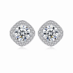 Sturdy Product decorative item 1 Carat Square Halo Diamond Earrings | S925 | Moissanite