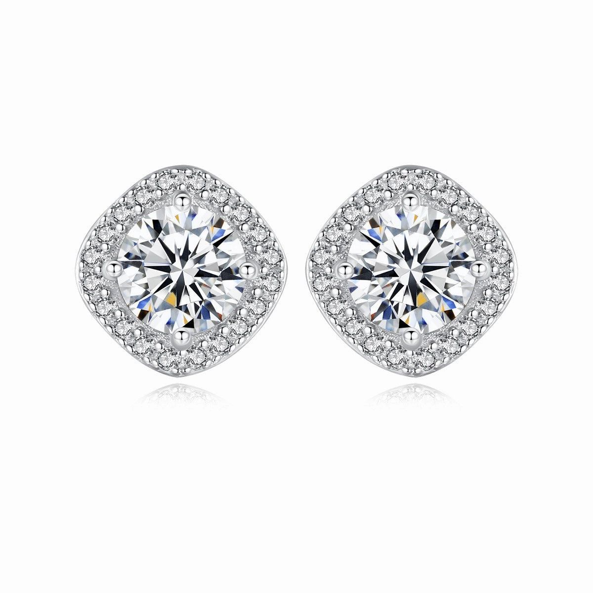 Sturdy Product decorative item 1 Carat Square Halo Diamond Earrings | S925 | Moissanite