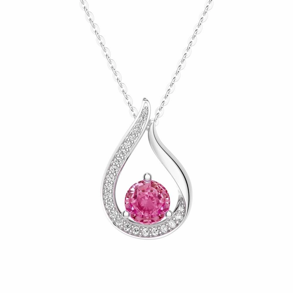 1 CT. Floating Pink Sapphire Tulip Pendant with Diamonds Glowing Feature Simple Form