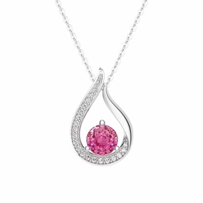 1 CT. Floating Pink Sapphire Tulip Pendant with Diamonds Glowing Feature Simple Form