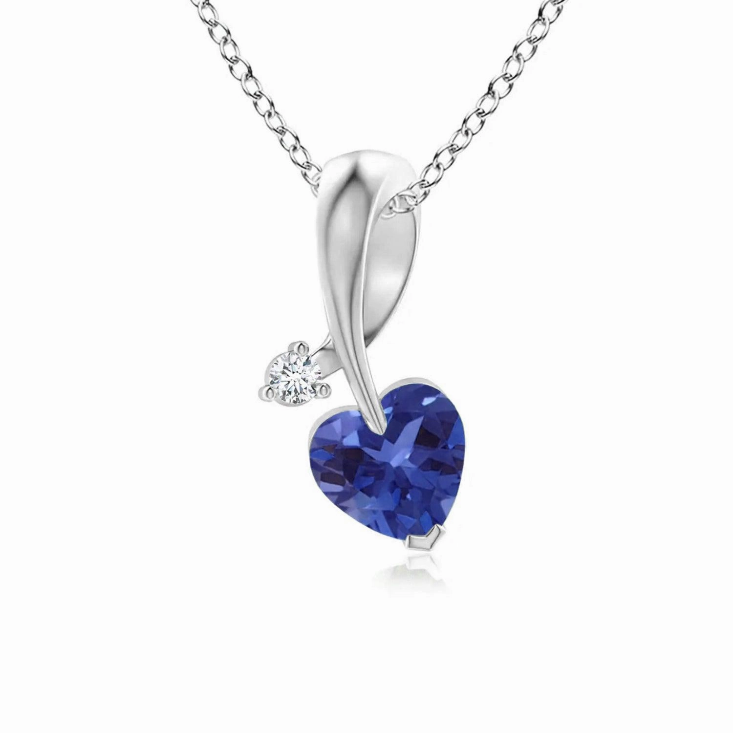 1 CT. Heart Shaped Sapphire Ribbon Pendant with Diamond Elegant Radiance Handmade Jewelry Pieces