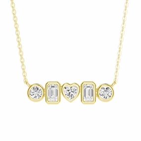 1 CT. Multi Shape Moissanite Bezel Five Stone Fashion Pendant Necklace Glamorous Gifts Elegant Contour