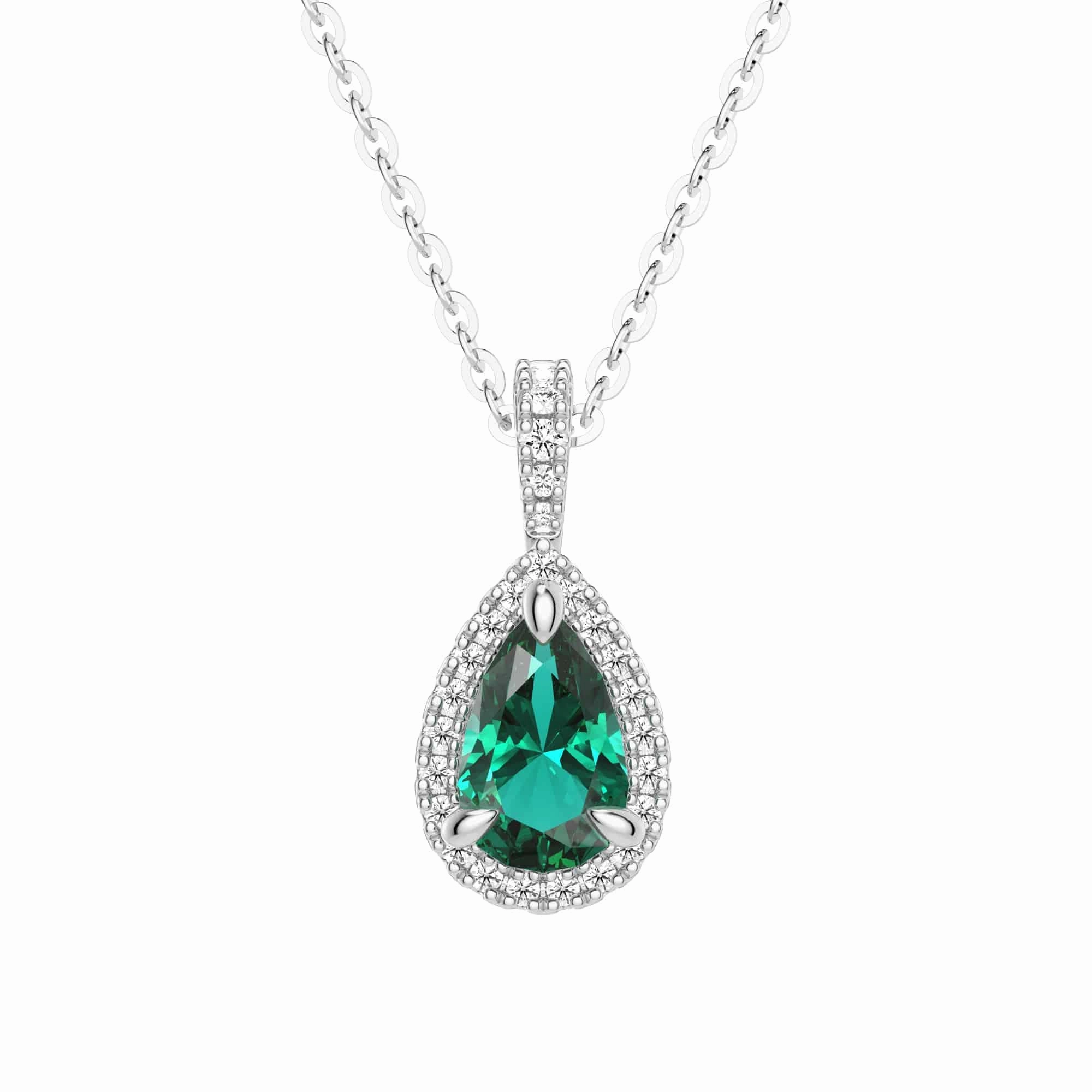 1 CT. Pear Shaped Emerald Pendant with Pav?? Diamond Halo Elegant Pair Trend Focus