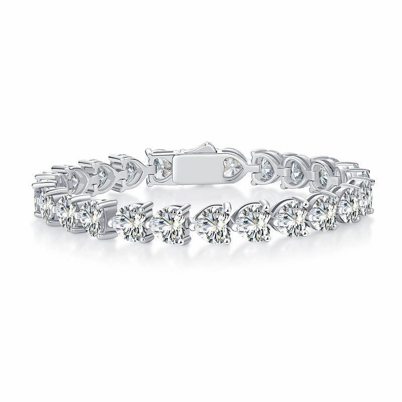 Advantageous Mixes Instant Update 24 Carat Full Heart Diamond Tennis Bracelet | S925 | Moissanite