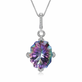 24 Carat Mystic Quartz Topaz Rainbow Pendant Necklace Sterling Silver Unique Radiance