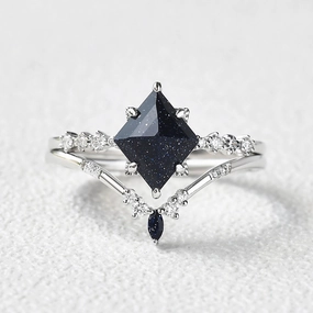 2.0ct Blue Sandstone Minimalist Ring Set 2pcs Smooth Fit