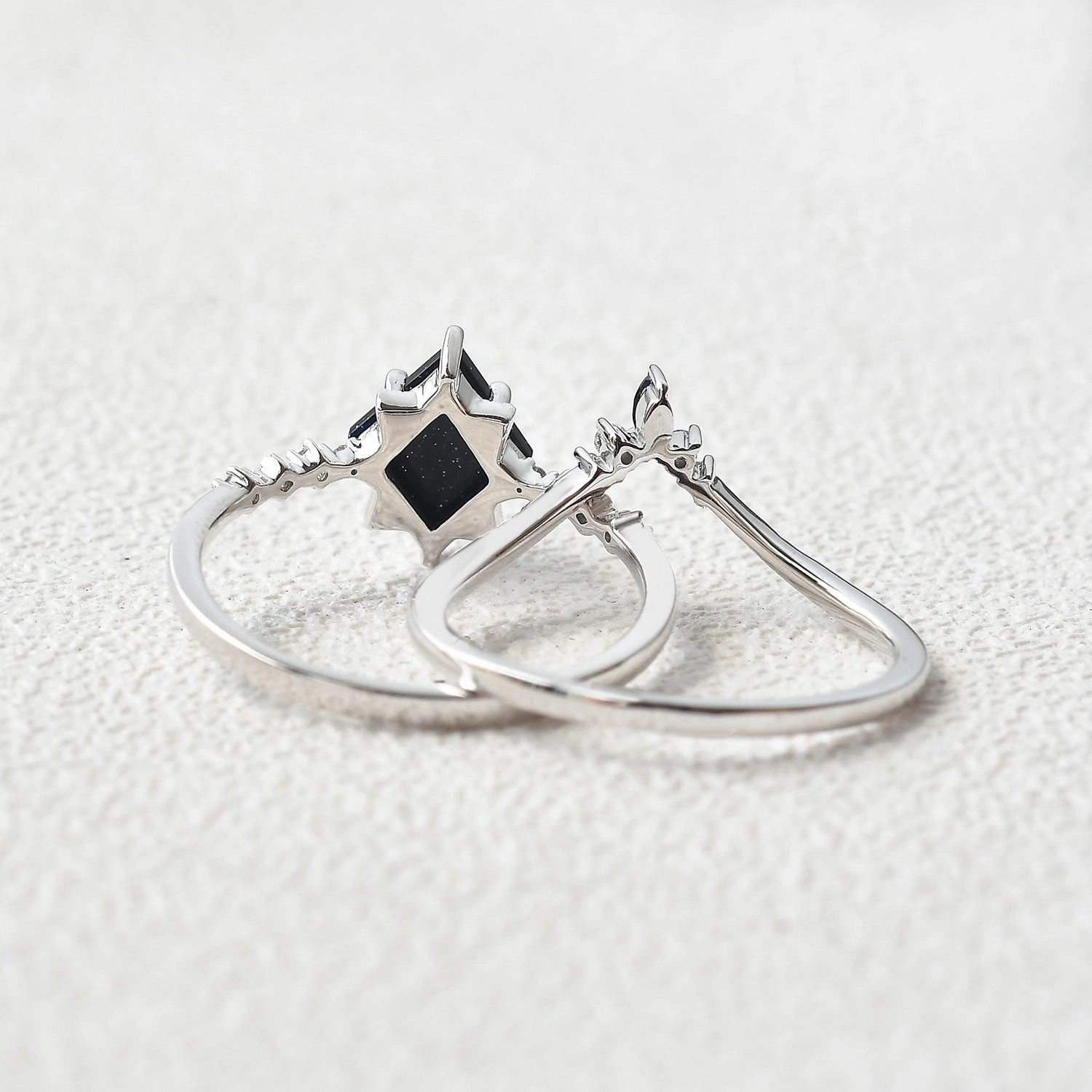 2.0ct Blue Sandstone Minimalist Ring Set 2pcs Floral Mood