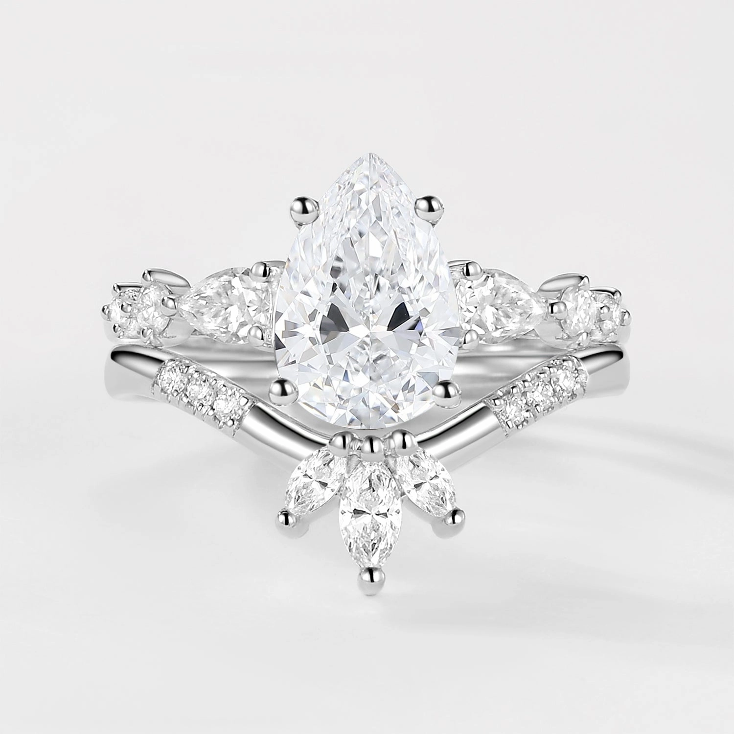 Classic Choice 2.0ct Pear Shaped Moss Agate Chevron Bridal Ring Set 2pcs