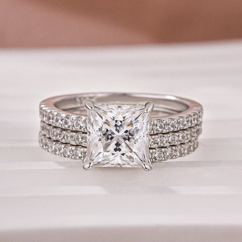 Classic Mood 2.0Ct Princess Cut Pav?? White Gold Moissanite Diamond Wedding Ring