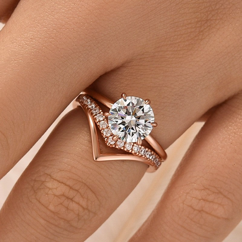 Elegant Creations Glamorous touch 2.0Ct Round Cut Wedding Ring Set With Curved Wedding Band