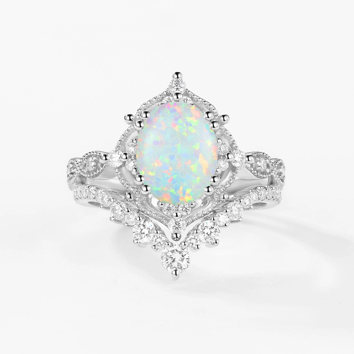 Natural Spark 2.0ct Signature Vintage Moss Agate Big Ring Set 2pcs - Charlotte