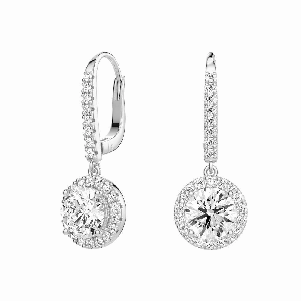 2.34 ctw Round Moissanite Pav?? Halo Drop Earrings Simple Accent
