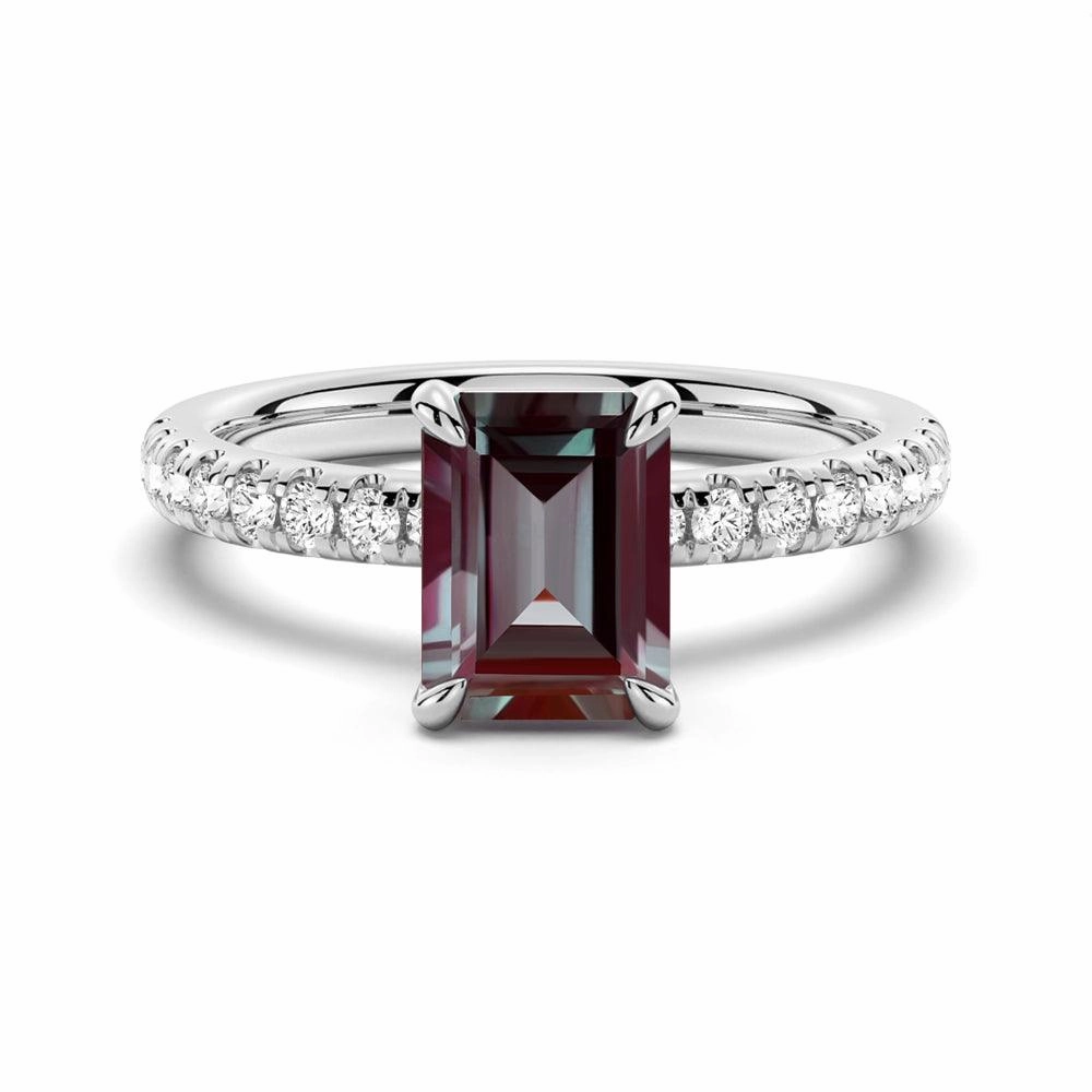 2 CT. Four Prong Emerald Cut Alexandrite Engagement Ring Lustrous Detail