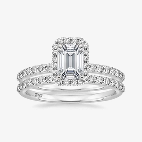Luxury Touch Design Bright Look 2CT Bridal Emerald Cut CZ Engagement Ring Sets
