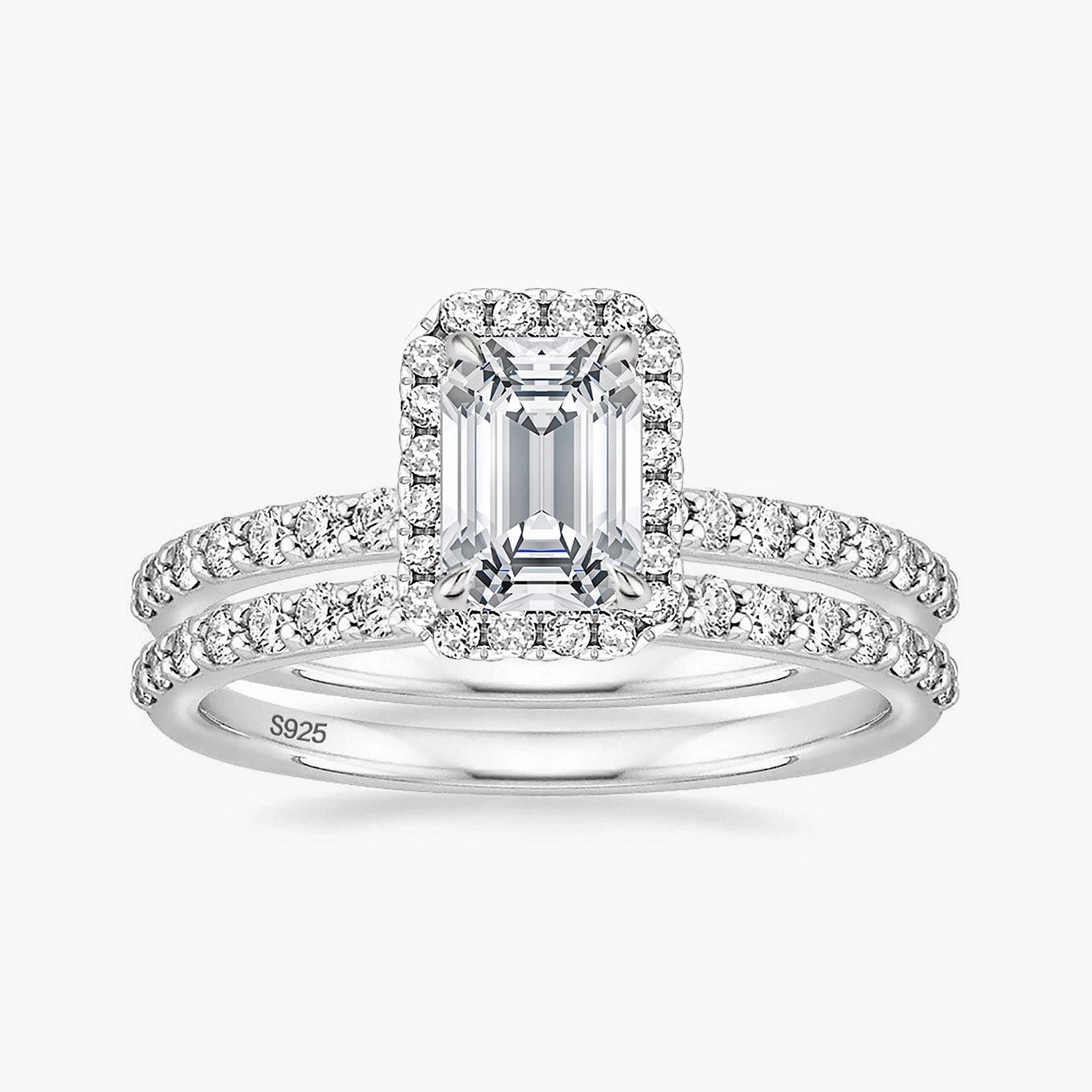 Radiant Gifts 2CT Bridal Emerald Cut CZ Engagement Ring Sets