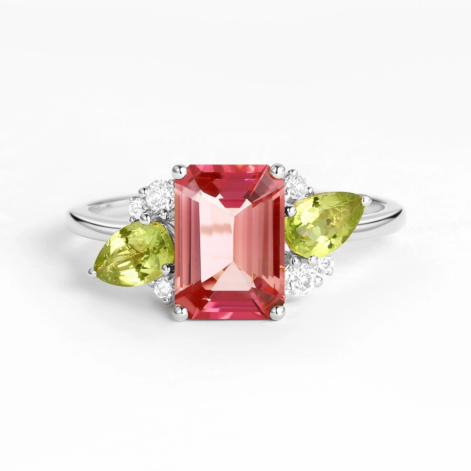 Artisan Jewelry Classic Jewelry 3.0ct Emerald Cut Pink Tourmaline Floral Inspired Ring