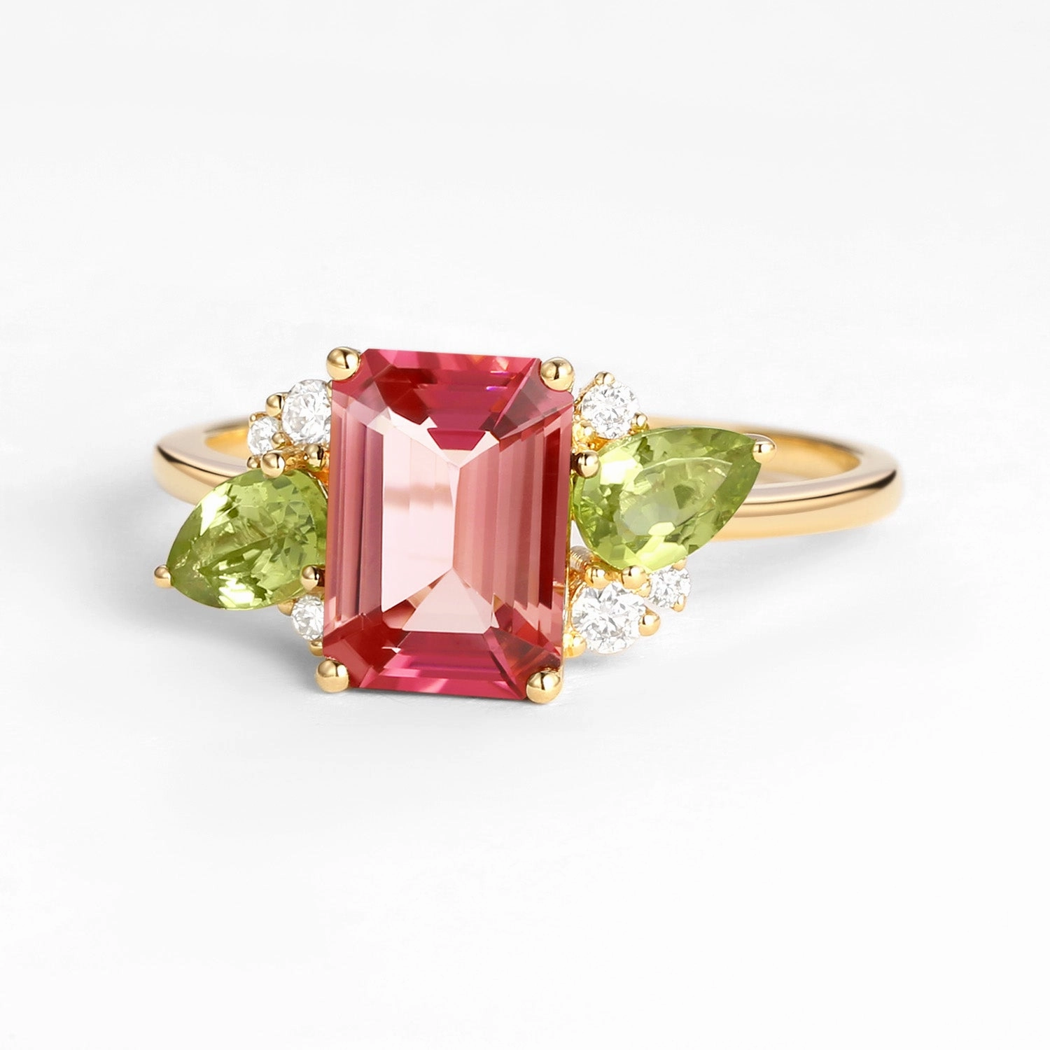 3.0ct Emerald Cut Pink Tourmaline Floral Inspired Ring Gifting Light Simple Edge